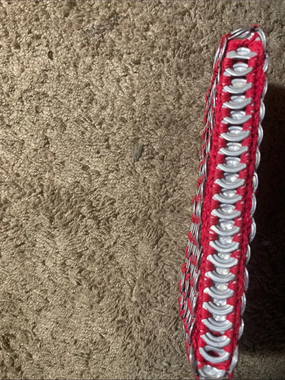 Escada Red and Silver Woven Zip Cosmetic Pouch